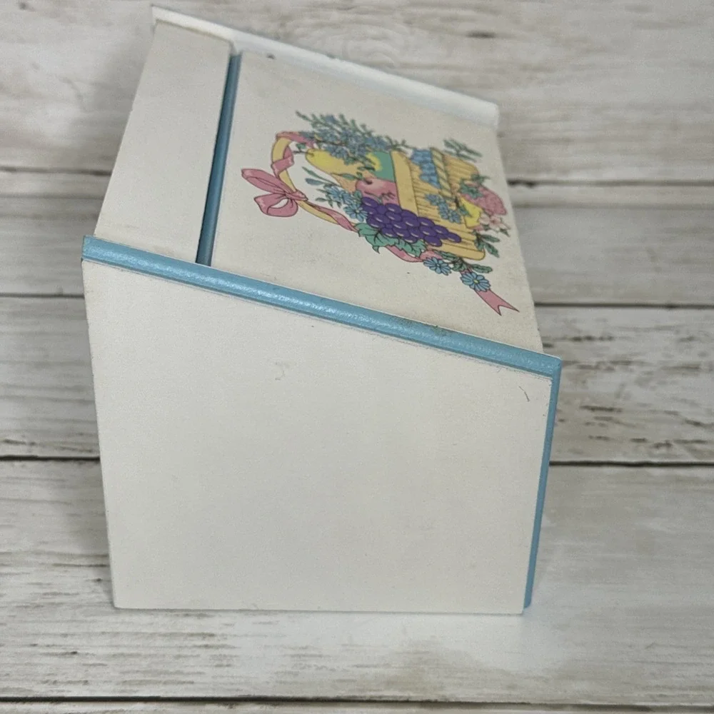 Vintage Wood Recipes Box White Blue Fruit Basket 90s Cottagecore
